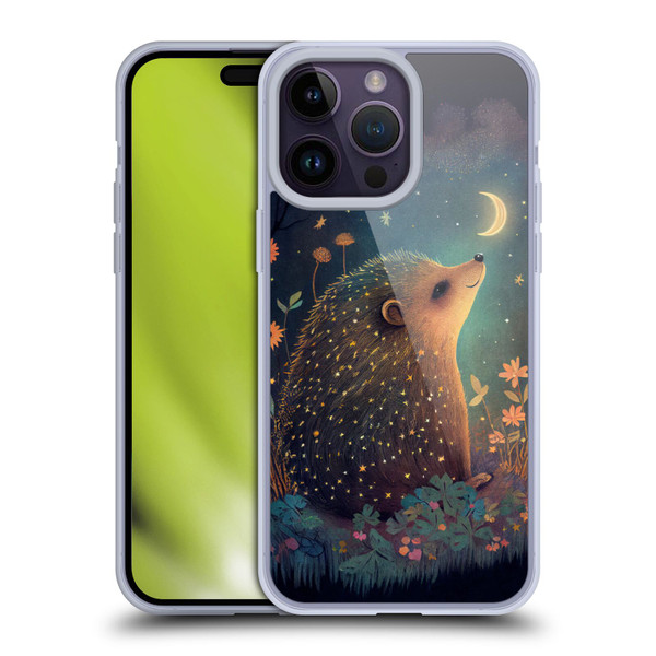 JK Stewart Graphics Hedgehog Looking Up At Stars Soft Gel Case for Apple iPhone 14 Pro Max