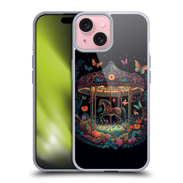 JK Stewart Graphics Carousel Dark Knight Garden Soft Gel Case for Apple iPhone 15