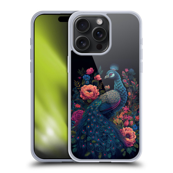 JK Stewart Graphics Peacock In Night Garden Soft Gel Case for Apple iPhone 15 Pro Max