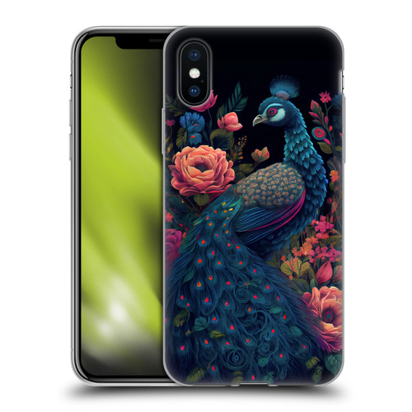 JK Stewart Graphics Peacock In Night Garden Soft Gel Case for Apple iPhone X / iPhone XS