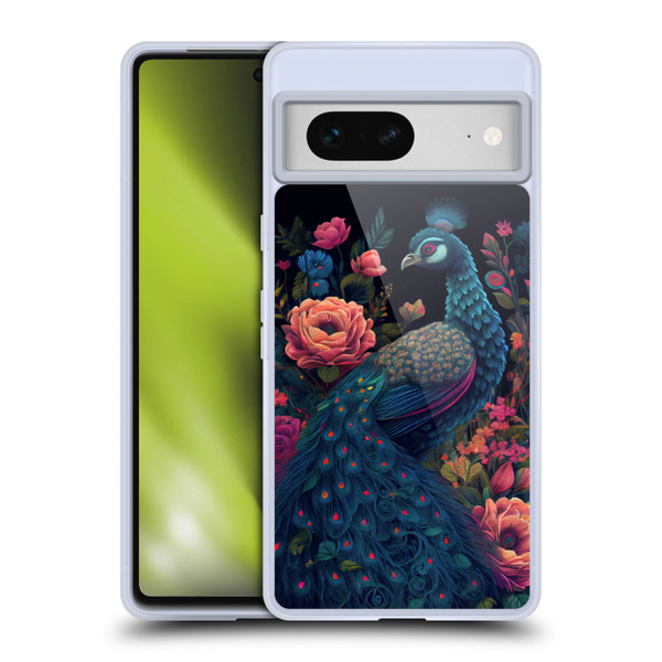 JK Stewart Graphics Peacock In Night Garden Soft Gel Case for Google Pixel 7