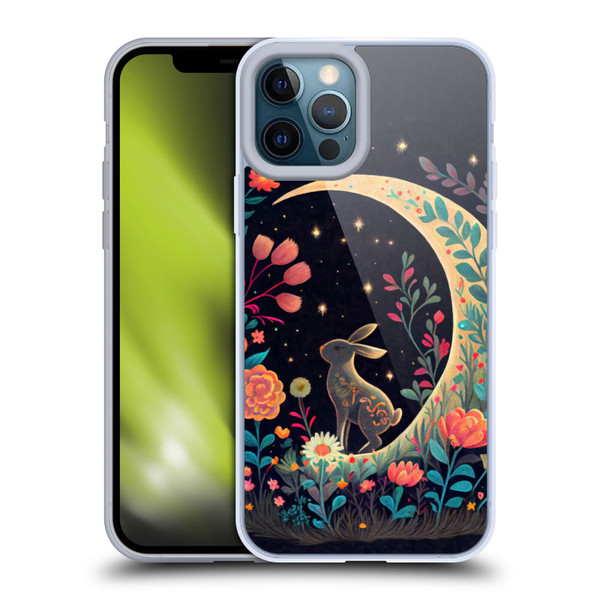 JK Stewart Key Art Rabbit On Crescent Moon Soft Gel Case for Apple iPhone 12 Pro Max