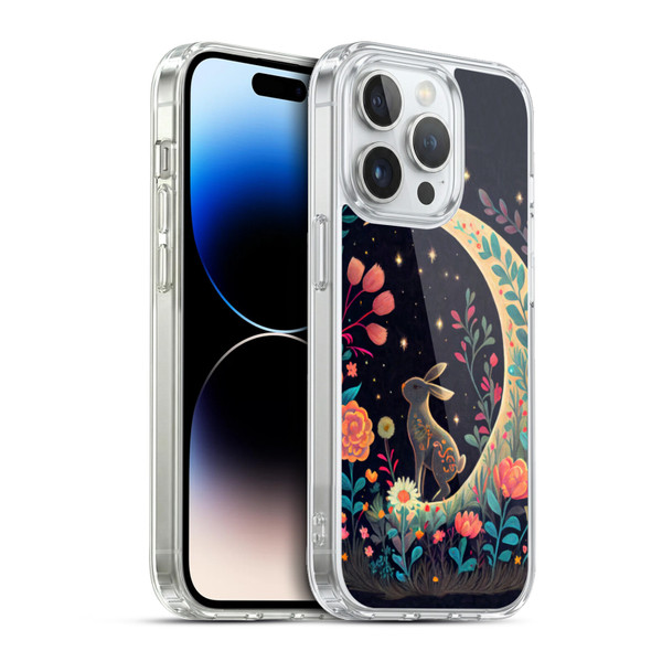 JK Stewart Key Art Rabbit On Crescent Moon Soft Gel Case for Apple iPhone 13 Pro & MagSafe