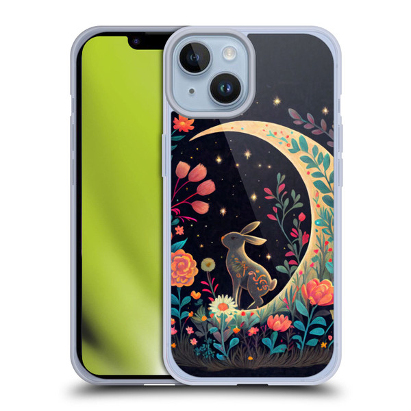 JK Stewart Key Art Rabbit On Crescent Moon Soft Gel Case for Apple iPhone 14