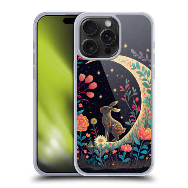JK Stewart Key Art Rabbit On Crescent Moon Soft Gel Case for Apple iPhone 15 Pro Max