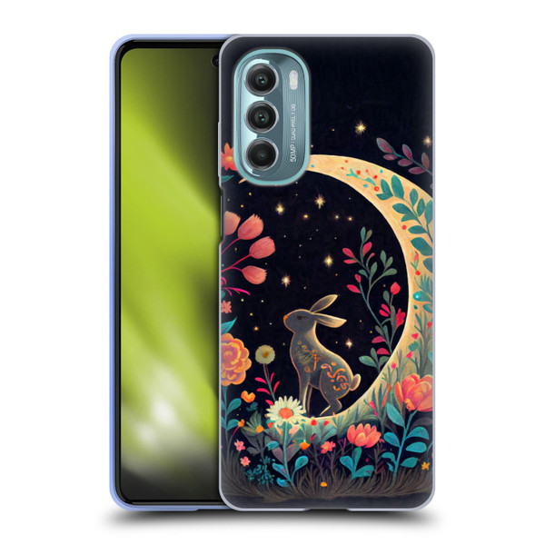 JK Stewart Key Art Rabbit On Crescent Moon Soft Gel Case for Motorola Moto G Stylus 5G (2022)