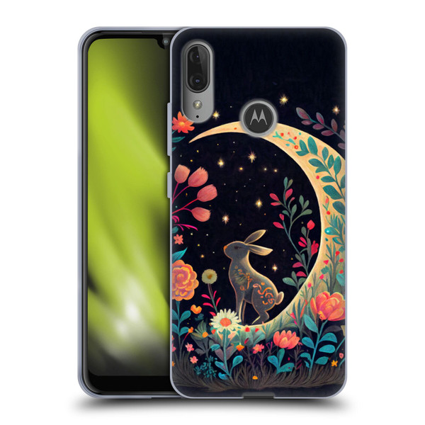 JK Stewart Key Art Rabbit On Crescent Moon Soft Gel Case for Motorola Moto E6 Plus