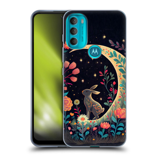 JK Stewart Key Art Rabbit On Crescent Moon Soft Gel Case for Motorola Moto G71 5G