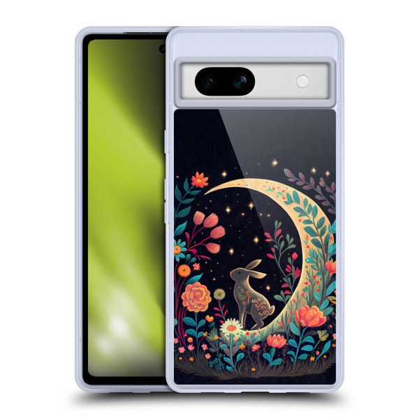 JK Stewart Key Art Rabbit On Crescent Moon Soft Gel Case for Google Pixel 7a