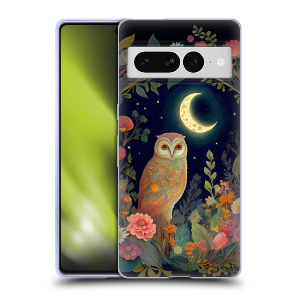 JK Stewart Key Art Owl Crescent Moon Night Garden Soft Gel Case for Google Pixel 7 Pro