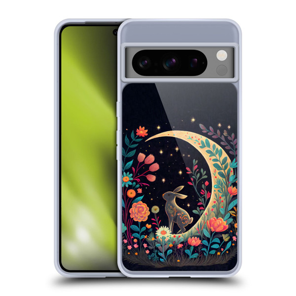 JK Stewart Key Art Rabbit On Crescent Moon Soft Gel Case for Google Pixel 8 Pro