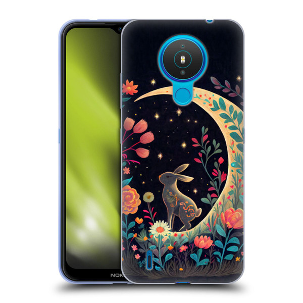 JK Stewart Key Art Rabbit On Crescent Moon Soft Gel Case for Nokia 1.4