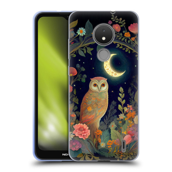 JK Stewart Key Art Owl Crescent Moon Night Garden Soft Gel Case for Nokia C21