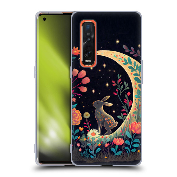 JK Stewart Key Art Rabbit On Crescent Moon Soft Gel Case for OPPO Find X2 Pro 5G