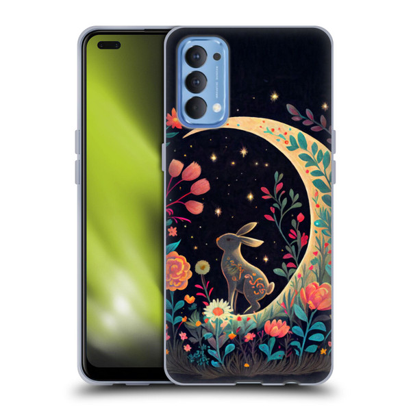 JK Stewart Key Art Rabbit On Crescent Moon Soft Gel Case for OPPO Reno 4 5G