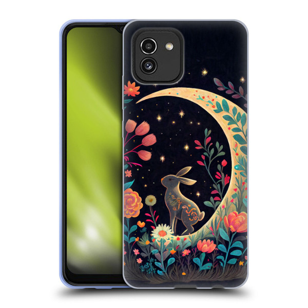JK Stewart Key Art Rabbit On Crescent Moon Soft Gel Case for Samsung Galaxy A03 (2021)