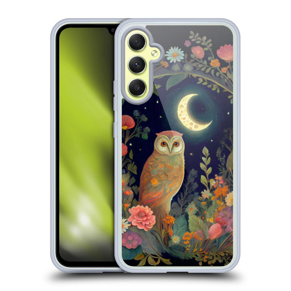 JK Stewart Key Art Owl Crescent Moon Night Garden Soft Gel Case for Samsung Galaxy A34 5G