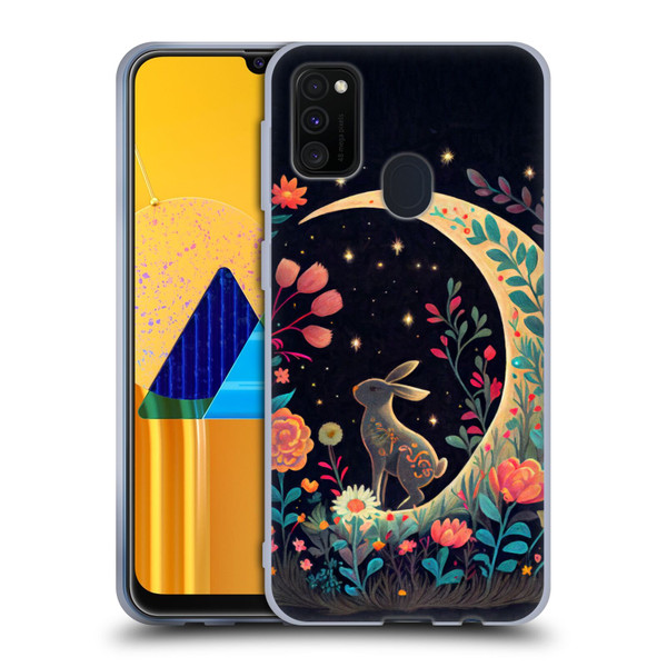 JK Stewart Key Art Rabbit On Crescent Moon Soft Gel Case for Samsung Galaxy M30s (2019)/M21 (2020)