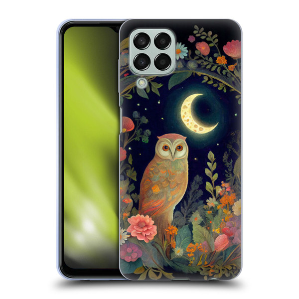 JK Stewart Key Art Owl Crescent Moon Night Garden Soft Gel Case for Samsung Galaxy M33 (2022)