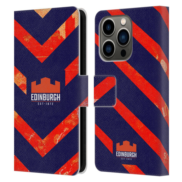 Edinburgh Rugby Graphic Art Orange Pattern Leather Book Wallet Case Cover For Apple iPhone 14 Pro