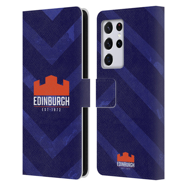 Edinburgh Rugby Graphic Art Blue Pattern Leather Book Wallet Case Cover For Samsung Galaxy S21 Ultra 5G