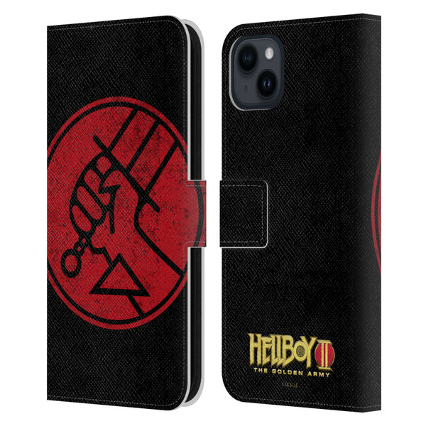 Hellboy II Graphics BPRD Distressed Leather Book Wallet Case Cover For Apple iPhone 15 Plus
