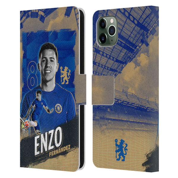 Chelsea Football Club 2023/24 First Team Enzo Fernández Leather Book Wallet Case Cover For Apple iPhone 11 Pro Max