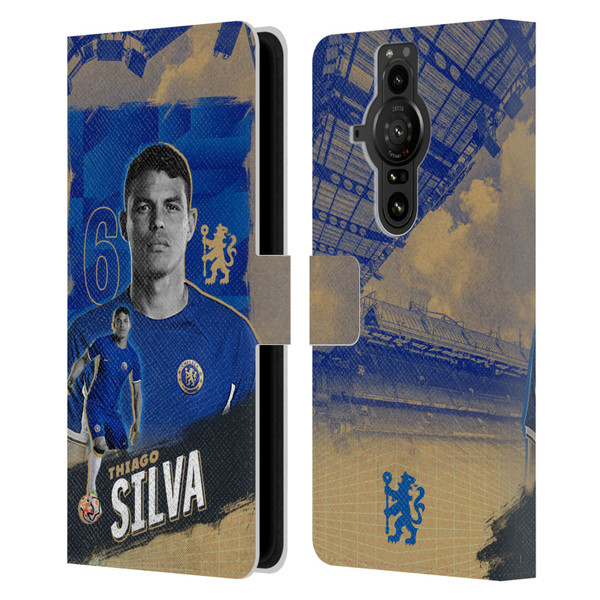 Chelsea Football Club 2023/24 First Team Thiago Silva Leather Book Wallet Case Cover For Sony Xperia Pro-I