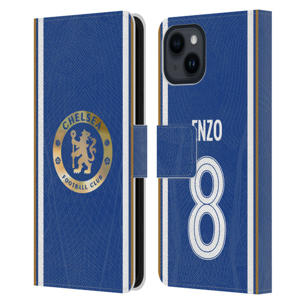 Chelsea Football Club 2023/24 Players Home Kit Enzo Fernández Leather Book Wallet Case Cover For Apple iPhone 15