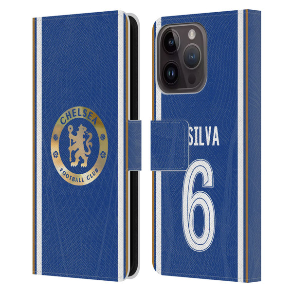 Chelsea Football Club 2023/24 Players Home Kit Thiago Silva Leather Book Wallet Case Cover For Apple iPhone 15 Pro