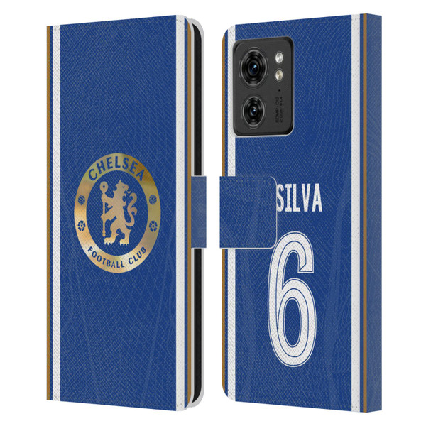 Chelsea Football Club 2023/24 Players Home Kit Thiago Silva Leather Book Wallet Case Cover For Motorola Moto Edge 40
