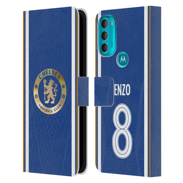 Chelsea Football Club 2023/24 Players Home Kit Enzo Fernández Leather Book Wallet Case Cover For Motorola Moto G71 5G