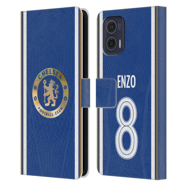 Chelsea Football Club 2023/24 Players Home Kit Enzo Fernández Leather Book Wallet Case Cover For Motorola Moto G73 5G