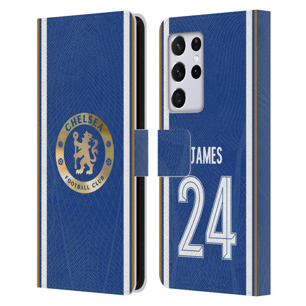 Chelsea Football Club 2023/24 Players Home Kit Reece James Leather Book Wallet Case Cover For Samsung Galaxy S21 Ultra 5G