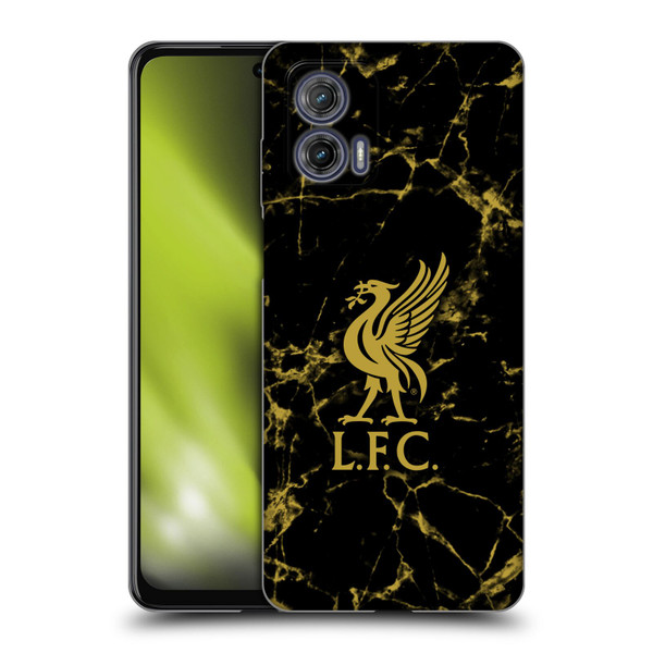 Liverpool Football Club Crest & Liverbird Patterns 1 Black & Gold Marble Soft Gel Case for Motorola Moto G73 5G