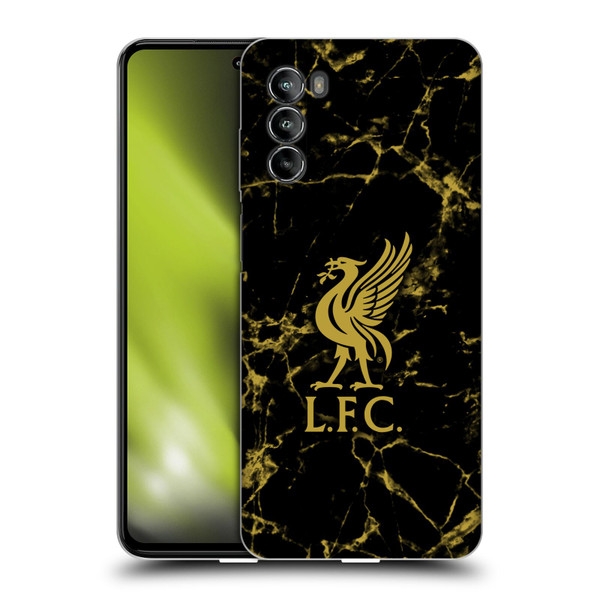 Liverpool Football Club Crest & Liverbird Patterns 1 Black & Gold Marble Soft Gel Case for Motorola Moto G82 5G