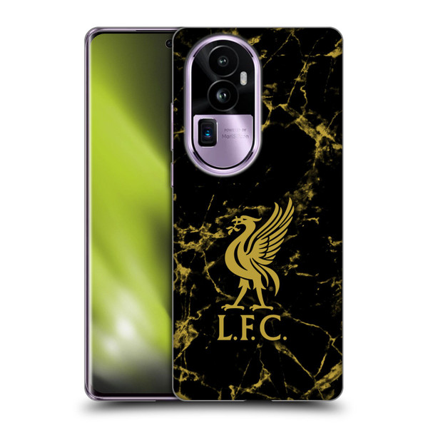 Liverpool Football Club Crest & Liverbird Patterns 1 Black & Gold Marble Soft Gel Case for OPPO Reno10 Pro+