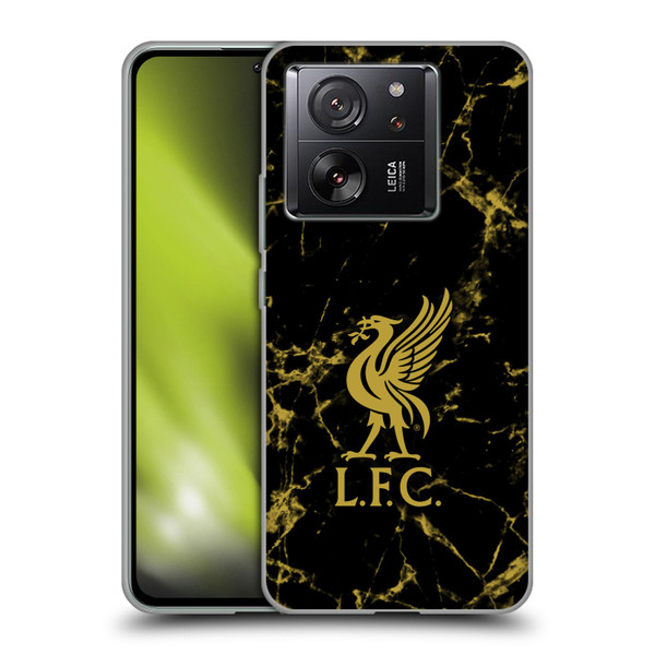 Liverpool Football Club Crest & Liverbird Patterns 1 Black & Gold Marble Soft Gel Case for Xiaomi 13T 5G / 13T Pro 5G
