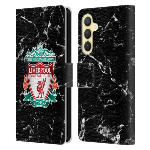 Liverpool Football Club Marble Black Crest Leather Book Wallet Case Cover For Samsung Galaxy S23 FE 5G