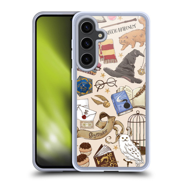 Harry Potter Deathly Hallows XXXVII Hogwarts Pattern Soft Gel Case for Samsung Galaxy S24+ 5G