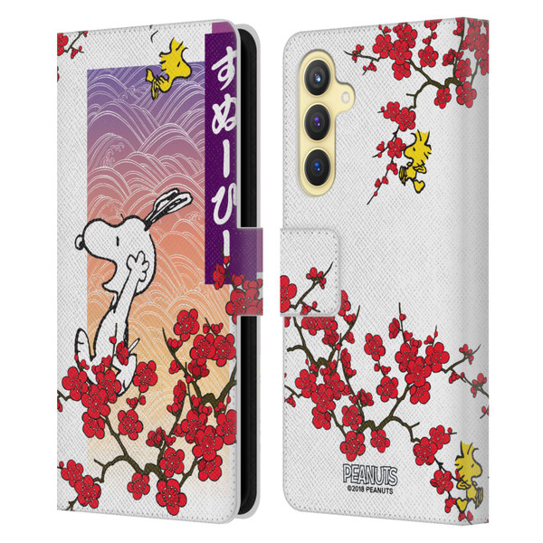Peanuts Oriental Snoopy Cherry Blossoms 2 Leather Book Wallet Case Cover For Samsung Galaxy S23 FE 5G