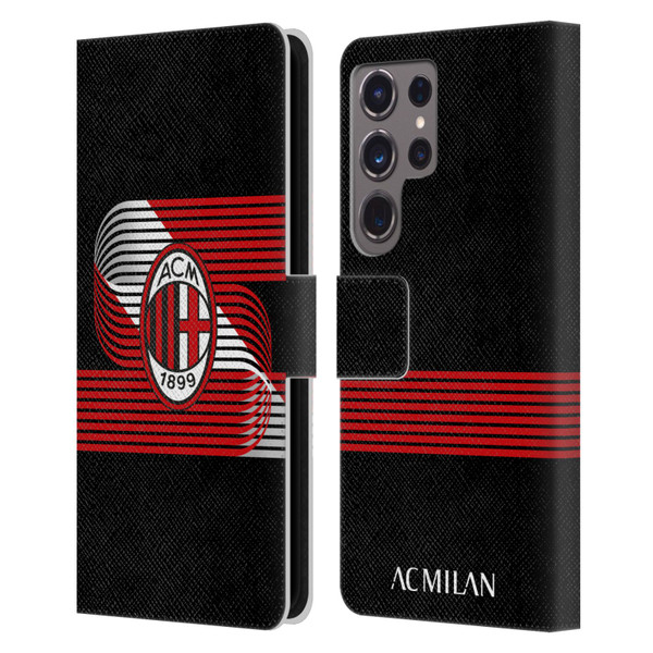 AC Milan Crest Patterns Diagonal Leather Book Wallet Case Cover For Samsung Galaxy S24 Ultra 5G