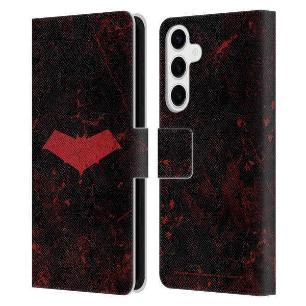 Batman DC Comics Red Hood Logo Grunge Leather Book Wallet Case Cover For Samsung Galaxy S24+ 5G