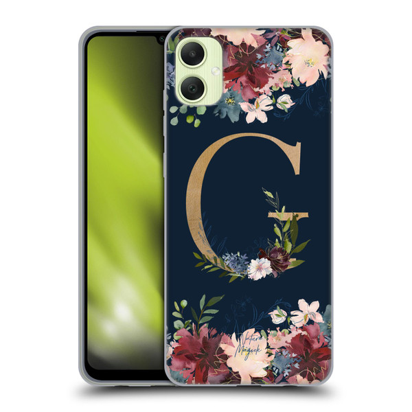 Nature Magick Floral Monogram Gold Navy Letter G Soft Gel Case for Samsung Galaxy A05
