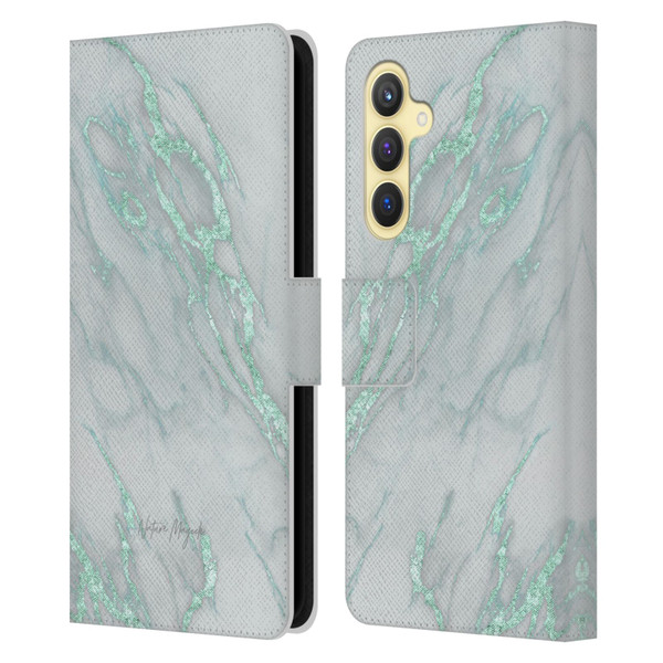 Nature Magick Marble Metallics Teal Leather Book Wallet Case Cover For Samsung Galaxy S23 FE 5G