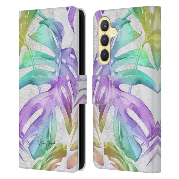 Nature Magick Tropical Palm Leaves On Marble Rainbow Leaf Leather Book Wallet Case Cover For Samsung Galaxy S23 FE 5G