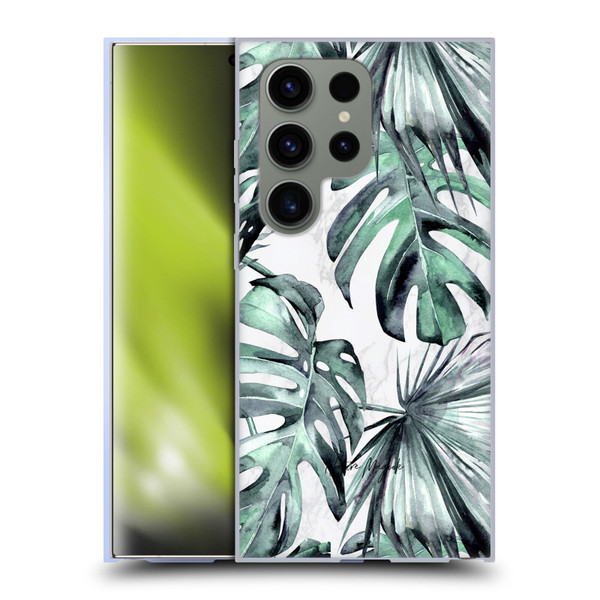 Nature Magick Tropical Palm Leaves On Marble Turquoise Green Island Soft Gel Case for Samsung Galaxy S24 Ultra 5G