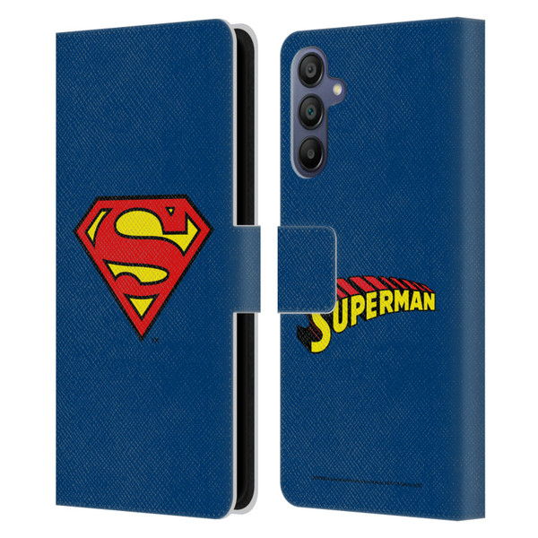Superman DC Comics Logos Classic Leather Book Wallet Case Cover For Samsung Galaxy A15