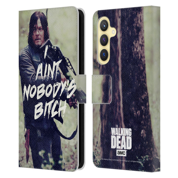 AMC The Walking Dead Typography Daryl Leather Book Wallet Case Cover For Samsung Galaxy S23 FE 5G