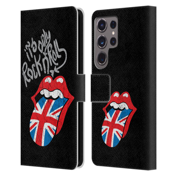 The Rolling Stones Albums Only Rock And Roll Distressed Leather Book Wallet Case Cover For Samsung Galaxy S24 Ultra 5G